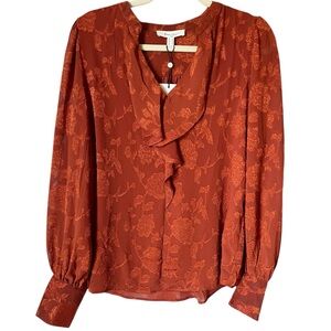 Haver + Blair Orange Size Medium Floral Ruffle Blouse Boho Romantic Top NWT